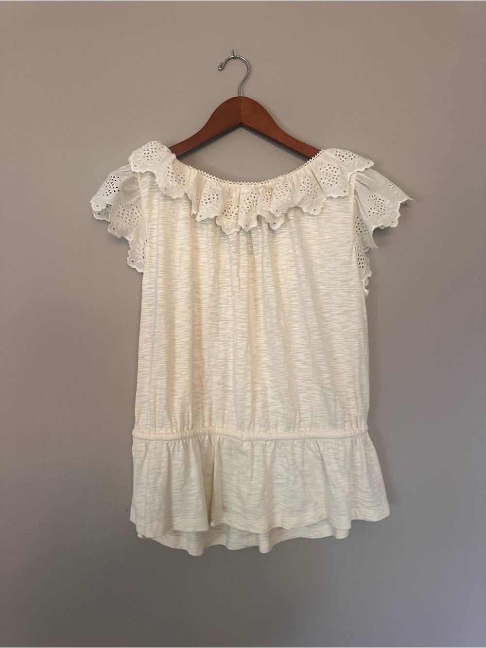 Black Label Ralph Lauren Cream Eyelet Ruffle Button-Front Top - Picture 4 of 4